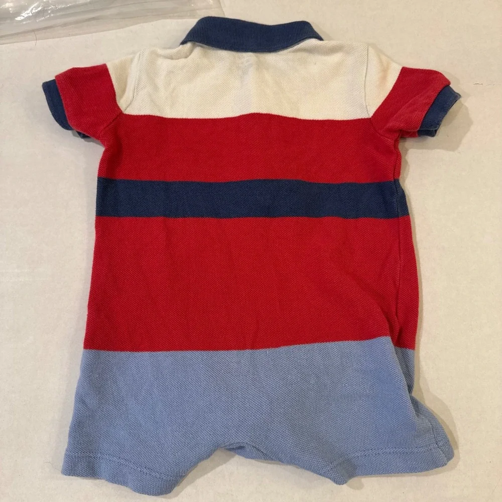 Ralph Lauren Romper Baby 3M Red White Blue Colorblock Polo Snap Bottom Outfit